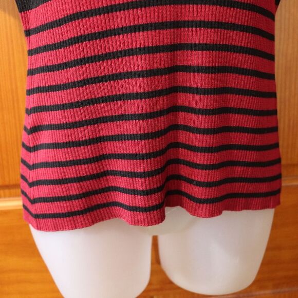 Preview Red & Black Stripe Knit Vintage Top w Shoulder Pads Wool Silk Medium - Picture 4 of 16